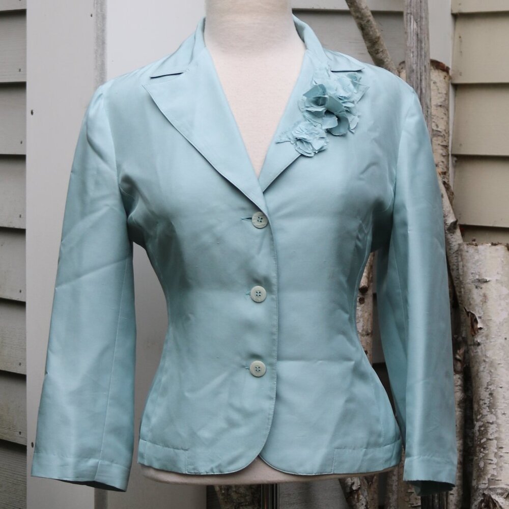 Light Blue Satin Women's Tailored Jacket